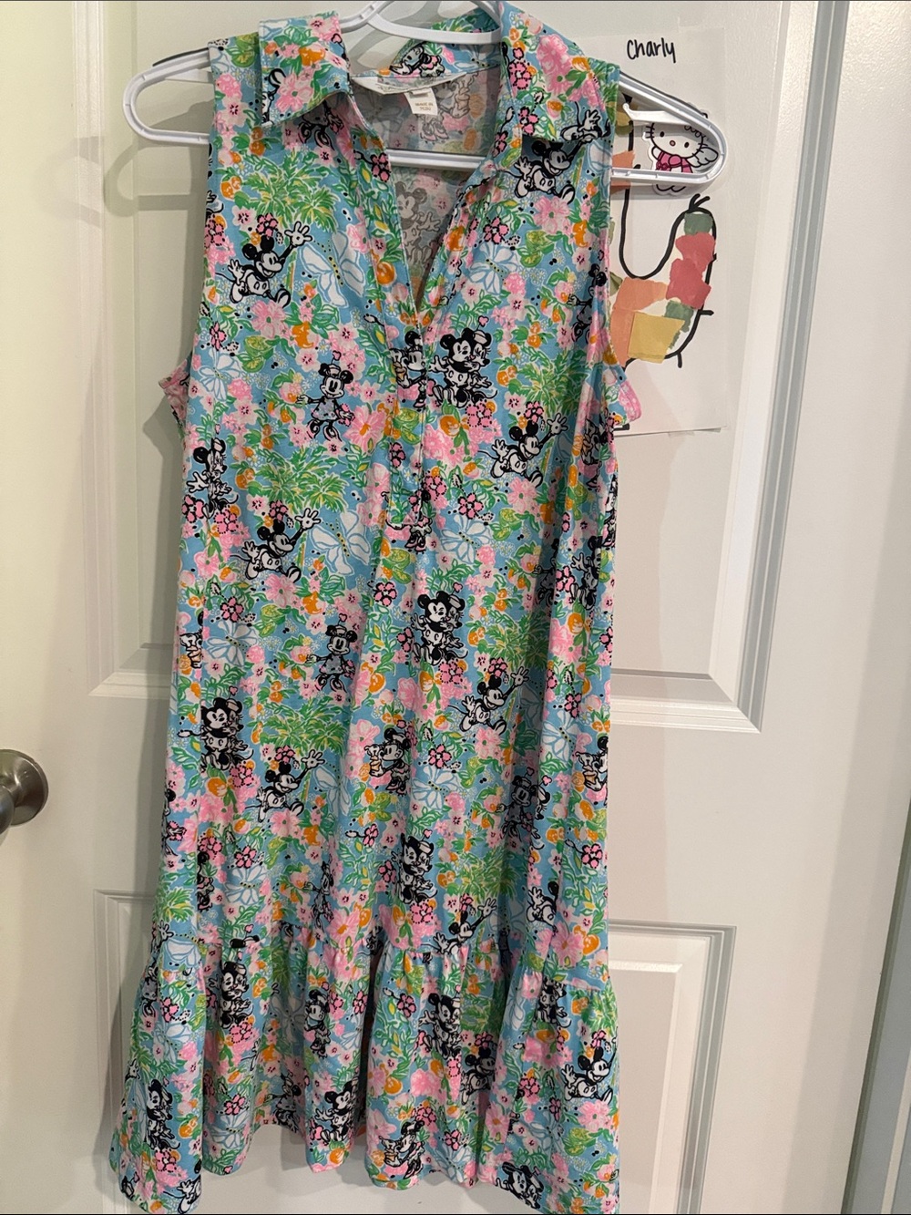Lilly Pulitzer Light Blue Sleeveless Floral Collared Dress with Character Print